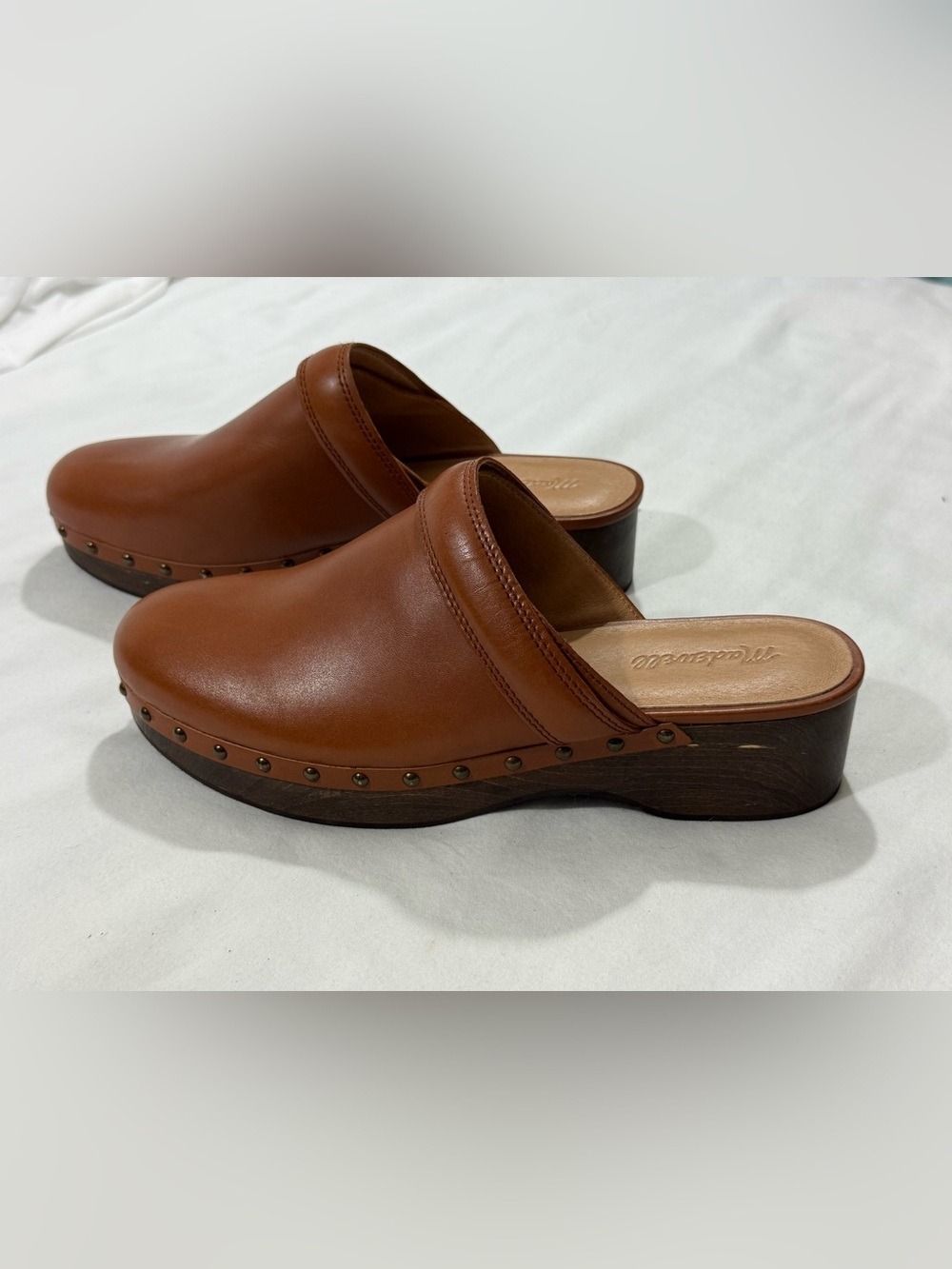 Madewell The Cecily Clog English Saddle Brown Leather Platform Mules Studded 10